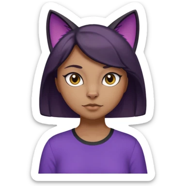 Cartoon female Anthro phobic black cat with brown short hair with purple shirt sticker