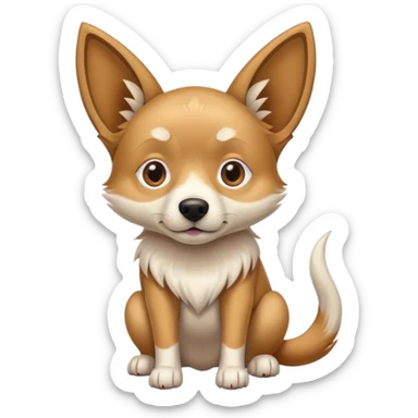 dog with pointy ears, tan fur, white tip of tail and chest and halfway up legs and blind eye  sticker