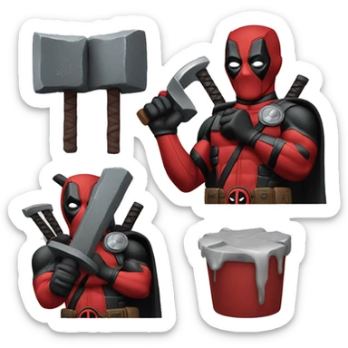 Deadpool with thors hammer sticker