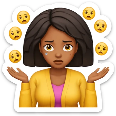 black woman puzzled unhappy shrug emoji sticker