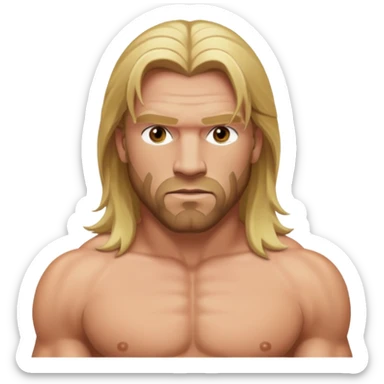 Triple H with hazel eyes, long blonde hair, shirtless sticker