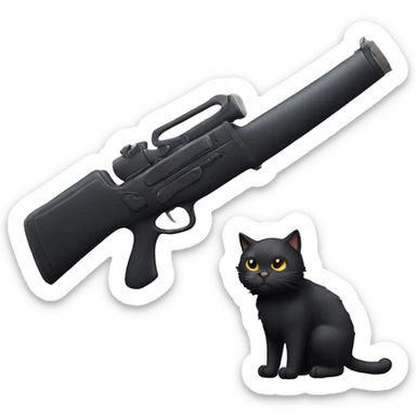 Big fluffy black cat with shotgun sticker
