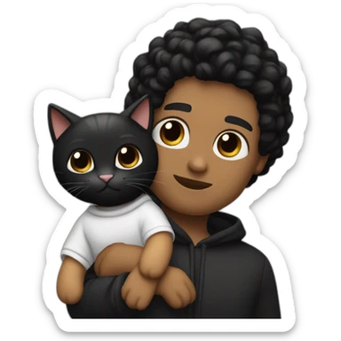 white man black hair, beany in tracksuit holdin black cat like a baby in arms sticker