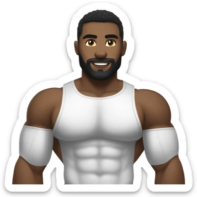 White skin, black hair, hairy body, Bodybuilder, high and tight military haircut, wearing white underwear sticker