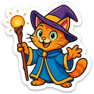 vibrant toon style wizard cat sticker