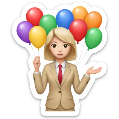 birthday  girl in biege suit + baloons sticker