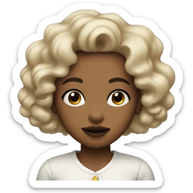 A girl with a light complexion and black curls and big lips goes to bed sticker