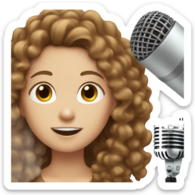 a white girl with brown curly hair singing sticker