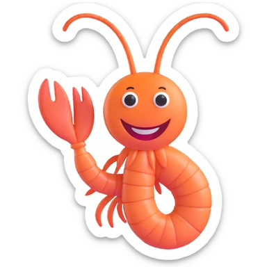 cooked shrimp, with a smile, 3D emoji style sticker
