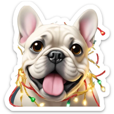 Frenchie tangled in Christmas lights sticker