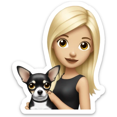 Blonde girl with Black and white chihuahua  sticker