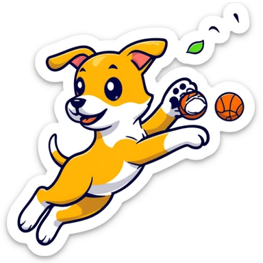 dog jumping to catch ball sticker
