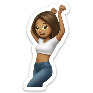 tan girl with brunette hair dabbing sticker