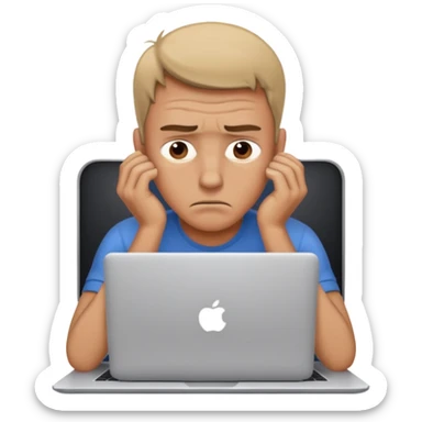 man working at laptop exhausted dramatic pose sticker