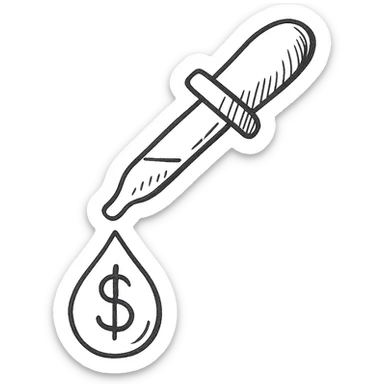 hand-drawn outlined pipette at the top of a golden drop with a dollar sign inside the drop sticker