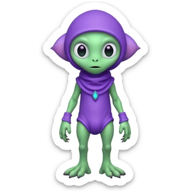 full body cute roughly humanoid peacefull alien furry with 2 legs and eye stalks stands upright and looks intelligent ...wears clothing. not green..looks happy and cudly... has 3 eyes...the alien has 3 eyes....it has an extra eye on single stalk on top of head sticker