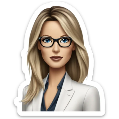 Hyper Realistic photo Kate Beckinsale blue eyes wearing glasses in a business meeting high fashion  sticker
