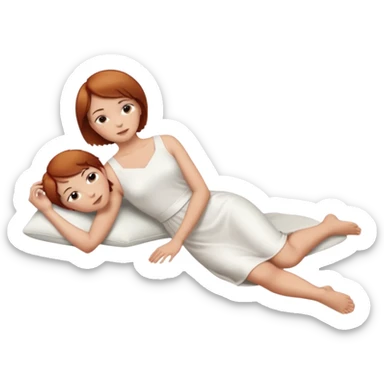 a woman, alone, short hair, light skin, auburn hair, laying on her side, full body is visible, feet are down. do not include other people, faces, or characters sticker