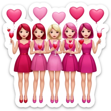 galentines party : change their outfits in red and pink, add pink heart balloons and pink cocktails in their hands sticker