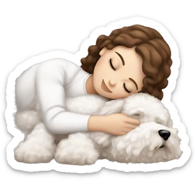 White girl brown hair sleeping with Mini Bichon sticker