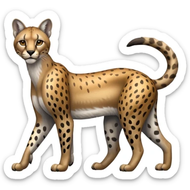 Realistic patterned marked edgy greyish blackish whitish silvery Shiny Colorful Glossy Cougar-Cheetah-Caracal-Lioness-Bobcat-fusion-animal-hybrid-creature, full body, tufted ears, long thin tufted tail sticker