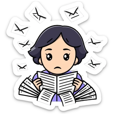 sad woman with flying papers around her sticker