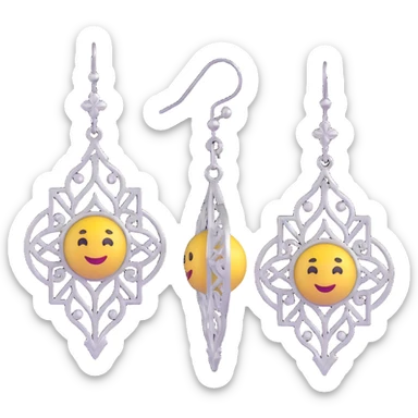 3D emoji-style silver chandelier earrings with intricate filigree, glamorous sticker