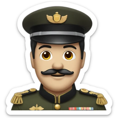 man with moustache like chaplin black hair and a militar uniform sticker