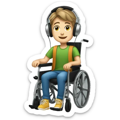 young boy in a wheel chair listening to music  sticker