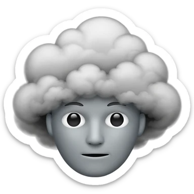 Minimalist emoji-style sticker of a faceless head surrounded by smoke. No facial features. Grayscale tones, soft outline.
 sticker