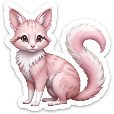 Pastel Pink, white-pointed, soft natural realistic romantic vintage antique divine beautiful elegant pretty precious cute young youthful  Fakémon-Pokémon-opossum-feline-mouse-serval-caracal-chinchilla-Minccino-Cinccino-Meowstic-rodent-hybrid-creature with a big fluffy bushy tail (full body) sticker