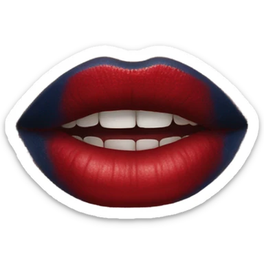 long dark blue manicure at the mouth with red lipstick sticker