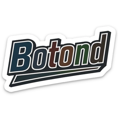Text image of the name 'Botond' in a masculine, modern, gradient font with precise Hungarian characters, dark contour, extra thick, prominent white letter outline as in reference images, dynamic slanted underline, masculine color shades including blue, gray, burgundy, green, and brown, 1000x1000 px, PNG, transparent background. sticker