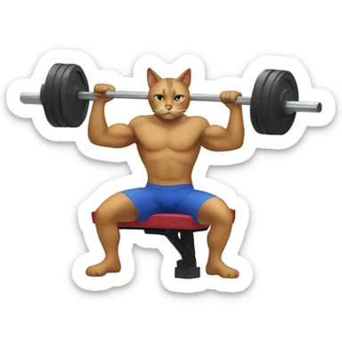 cat bench pressing sticker