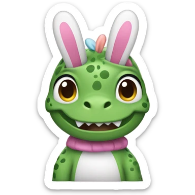 A dinosaur with a bunny ear headband sticker