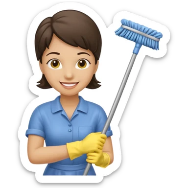 Custodian with yellow rubber gloves, mop sticker