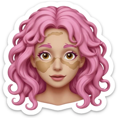 pink haired very long curly haired woman with full full face clay mask sticker