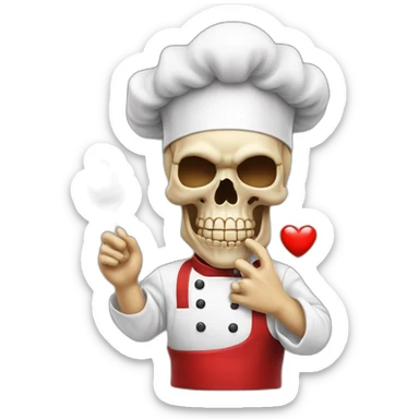 skull chef blowing a kiss heart sticker