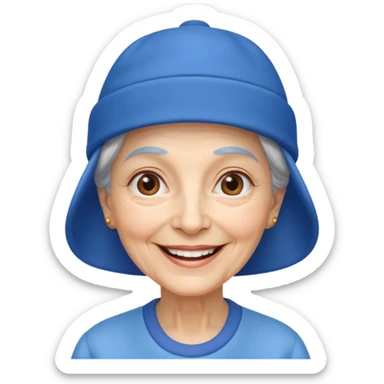 elderly woman with blue hat sticker