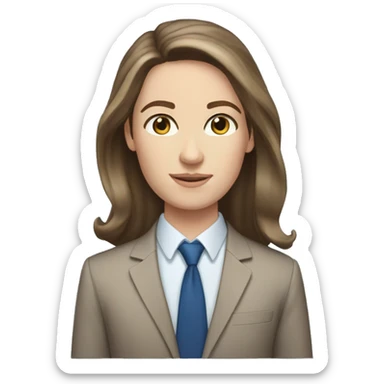 white girl brown hair shoulder length age 40 blue eyes office man sticker