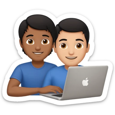 make an emoji of a happy male black hair developer behind laptop sticker