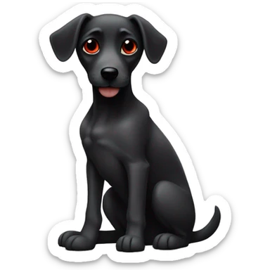 Dog with black ears, saggy red eyes, sitting like a good girl sticker