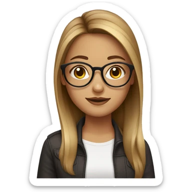 girl with round glasses and brown hair with blonde highlights in the front sticker