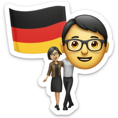 Man with straight short hair with glasses and stub. Woman with straight DARK hair with glasses. German flag dancing  sticker