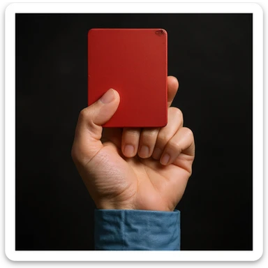 Make the hand holding the red cardboard much more realistic in a photographic style. Maintain a transparent background. Output in PNG format, size 128x128 pixels. sticker