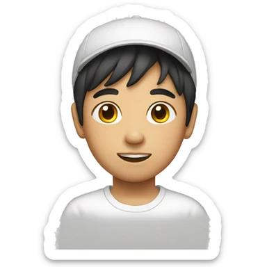 An Asian boy with a white tee sticker