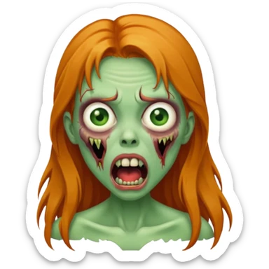 Green Zombie ginger long hair girl with mouth open horror  sticker