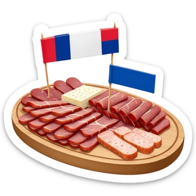 French flag on tooth pick on top of a SPAM charcuterieplatter sticker