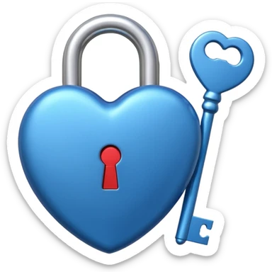 A blue heart-shaped lock with a silver key sticker