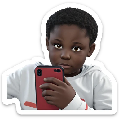 dark-skinned boy with phone sticker